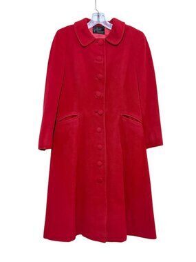Vintage Julius Red Wool Overcoat S Peter Pan Collar Pockets Mod Minimalist